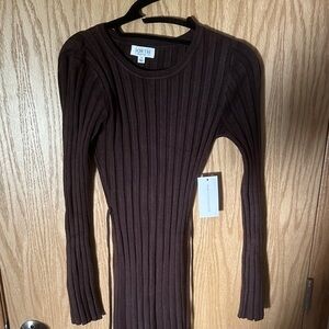 Worth Collective Ribbed Long Sleeve Bodycon Dress - Chocolate